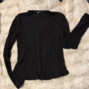 Free People Black Ribbed Long Sleeve Top size S petite home lounge intimately
